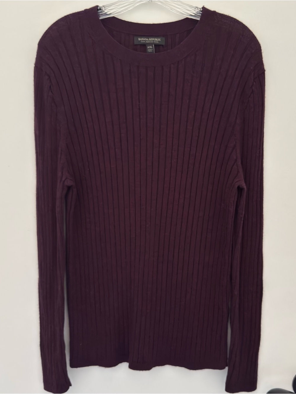 Banana Republic Sweater Womens XXL 100% Merino Wool Ribbed Crewneck Plum Preppy
